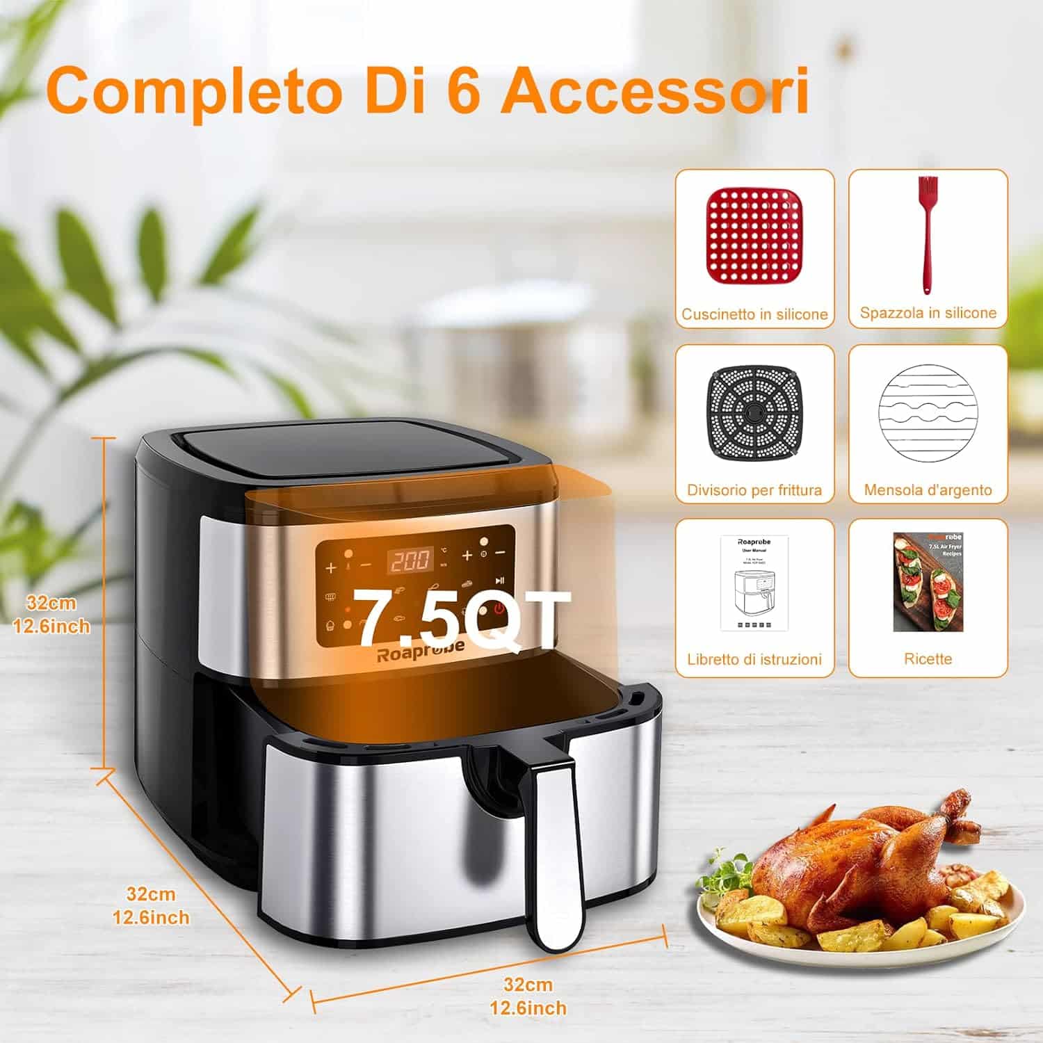air-fryer-Roaprobe-KDF-592D-7.5-litres-noir-acier-3